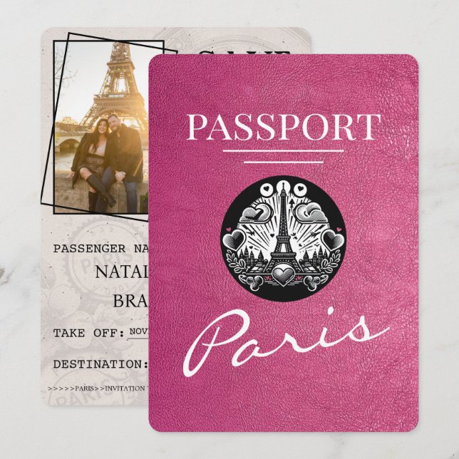 Reserva La Fecha Pasaporte de París rosa magenta salva la fecha (Anverso / Reverso)
