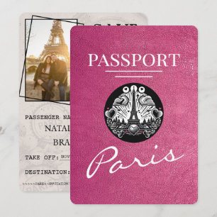 Reserva La Fecha Pasaporte de París rosa magenta salva la fecha