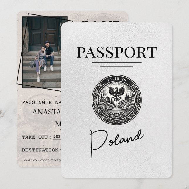 Reserva La Fecha Pasaporte de Polonia Blanca Salve La Fecha (Anverso / Reverso)