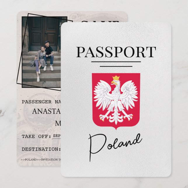 Reserva La Fecha Pasaporte de Polonia Blanca Salve La Fecha (Anverso / Reverso)