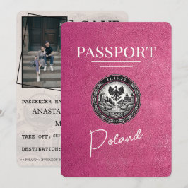 Reserva La Fecha Pasaporte de Polonia rosa magenta salva la fecha