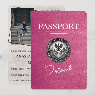 Reserva La Fecha Pasaporte de Polonia rosa magenta salva la fecha