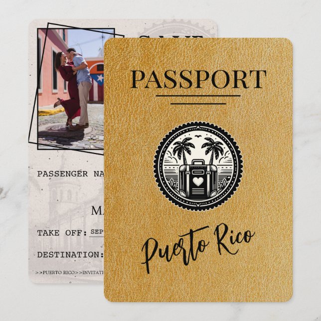 Reserva La Fecha Pasaporte de Puerto Rico dorado (Anverso / Reverso)