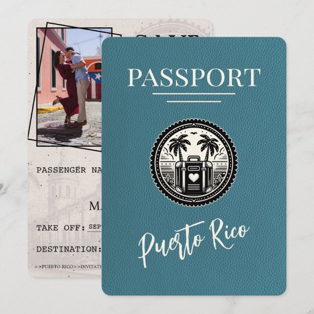 Reserva La Fecha Pasaporte de Puerto Rico Verde Azul (Anverso / Reverso)