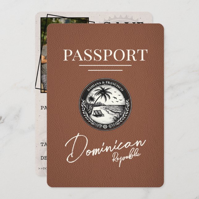 Reserva La Fecha Pasaporte de República Dominicana marrón salva la  (Anverso / Reverso)