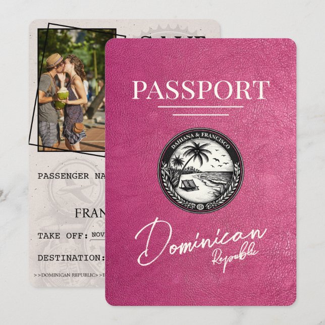Reserva La Fecha Pasaporte de República Dominicana rosa magenta (Anverso / Reverso)