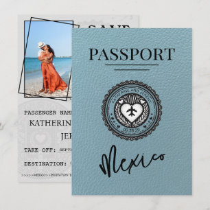 Reserva La Fecha Pasaporte de Slate Blue Mexico Save the Date