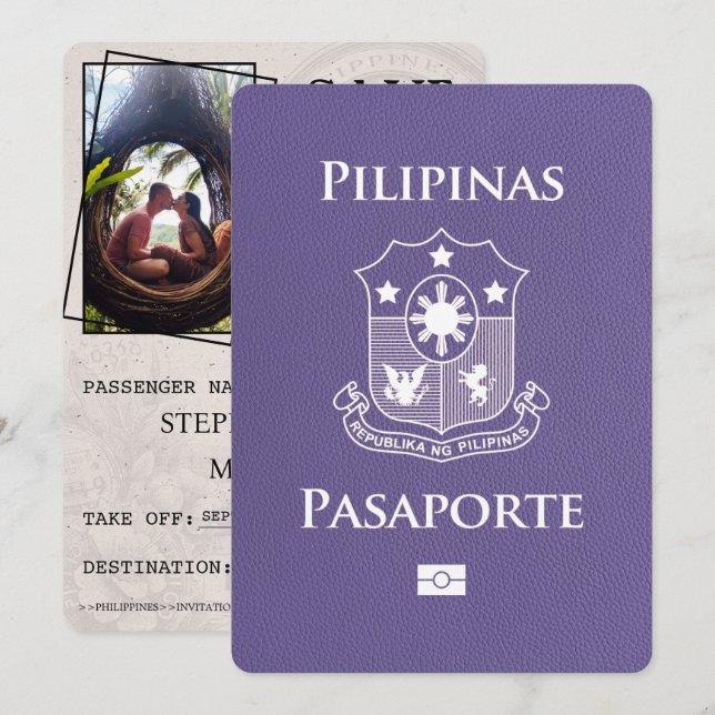 Reserva La Fecha Pasaporte filipino Lilac Purple: Salven la fecha (Anverso / Reverso)