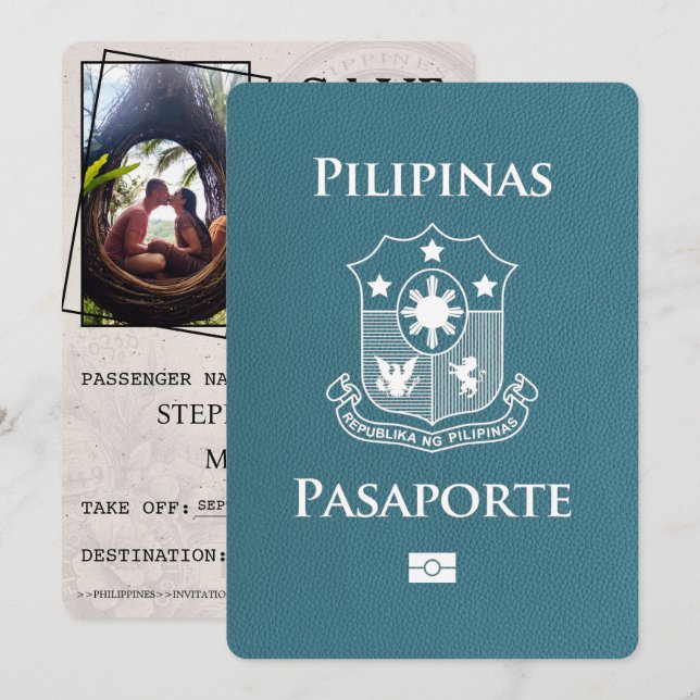 Reserva La Fecha Pasaporte filipino verde azulado salva la fecha (Anverso / Reverso)
