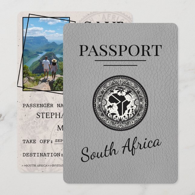 Reserva La Fecha Pasaporte gris de Sudáfrica (Anverso / Reverso)