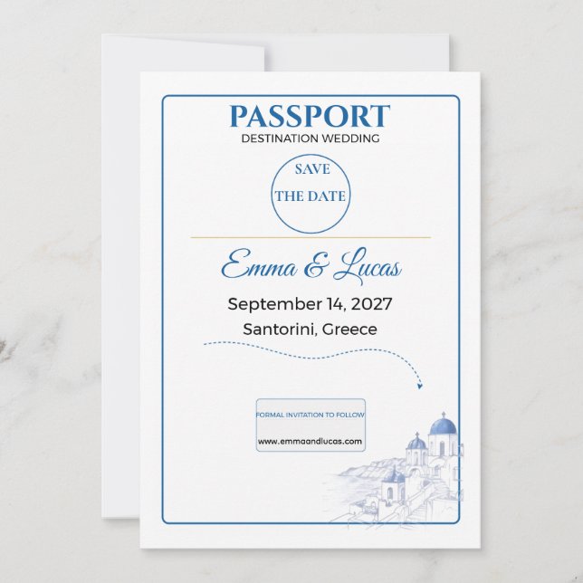 Reserva La Fecha Pasaporte Guarda la Fecha Boda en Santorini (Anverso)