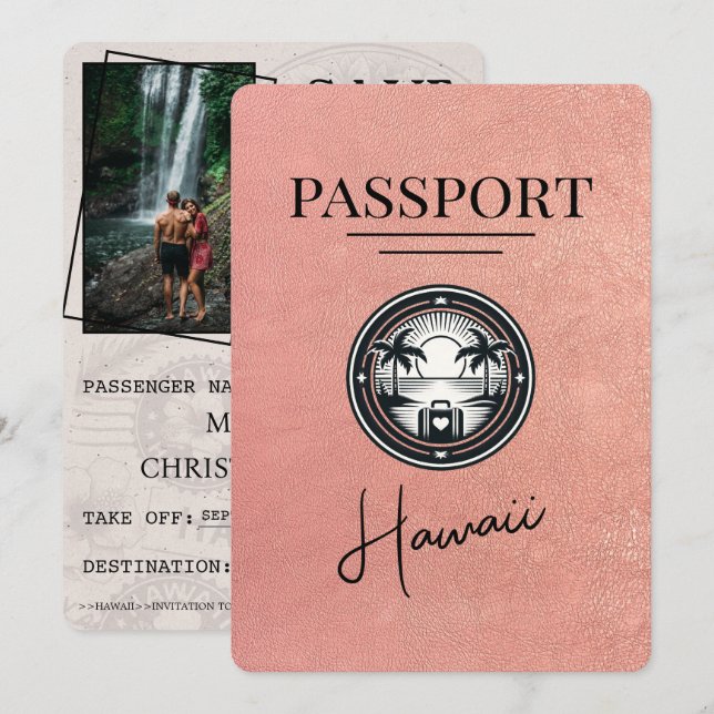 Reserva La Fecha Pasaporte hawaiano de oro Rosa Salve la fecha (Anverso / Reverso)