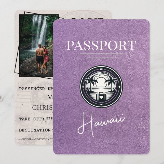 Reserva La Fecha Pasaporte Lavender Purple Hawaii Salva La Fecha (Anverso / Reverso)
