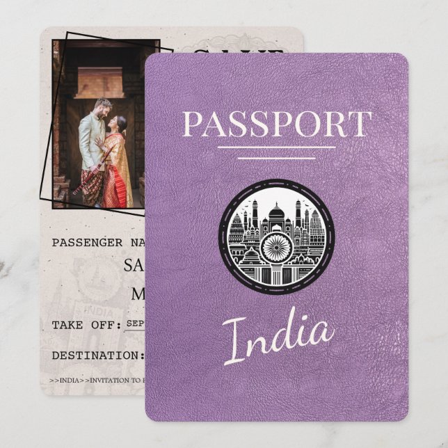 Reserva La Fecha Pasaporte Lavender Purple India Salva la fecha (Anverso / Reverso)