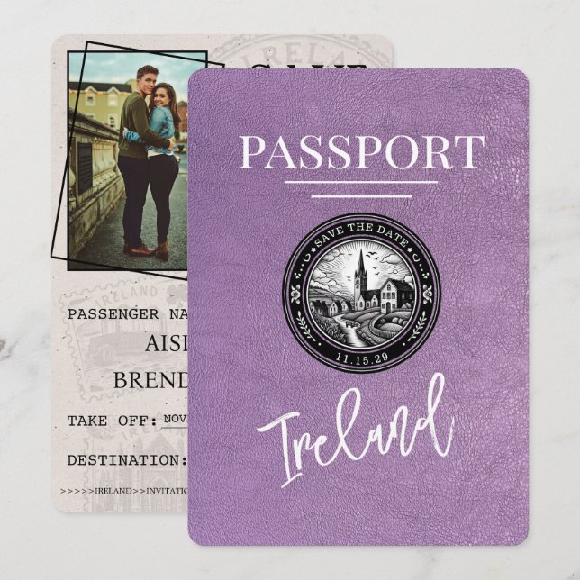 Reserva La Fecha Pasaporte Lavender Purple Ireland Passport Ahorra  (Anverso / Reverso)
