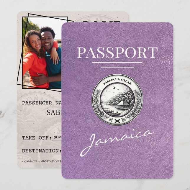 Reserva La Fecha Pasaporte Lavender Purple Jamaica Salva la fecha (Anverso / Reverso)
