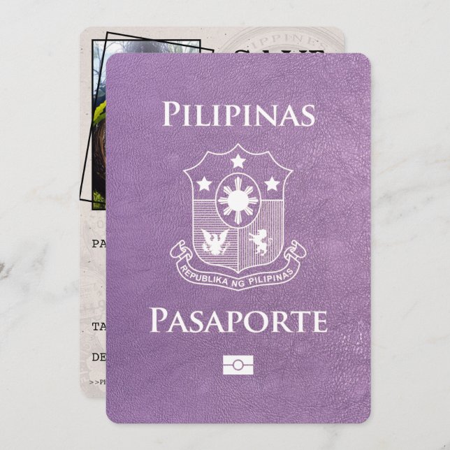 Reserva La Fecha Pasaporte Lavender Purple Philippines Save the Dat (Anverso / Reverso)