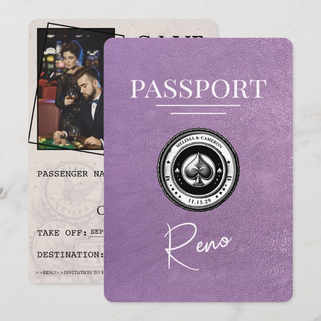 Reserva La Fecha Pasaporte Lavender Purple Reno Salve La Fecha (Anverso / Reverso)
