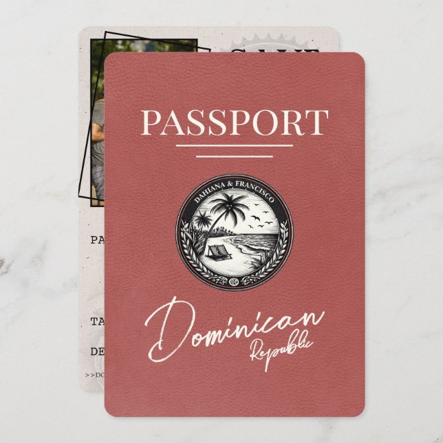 Reserva La Fecha Pasaporte ligero de Borgoña República Dominicana (Anverso / Reverso)