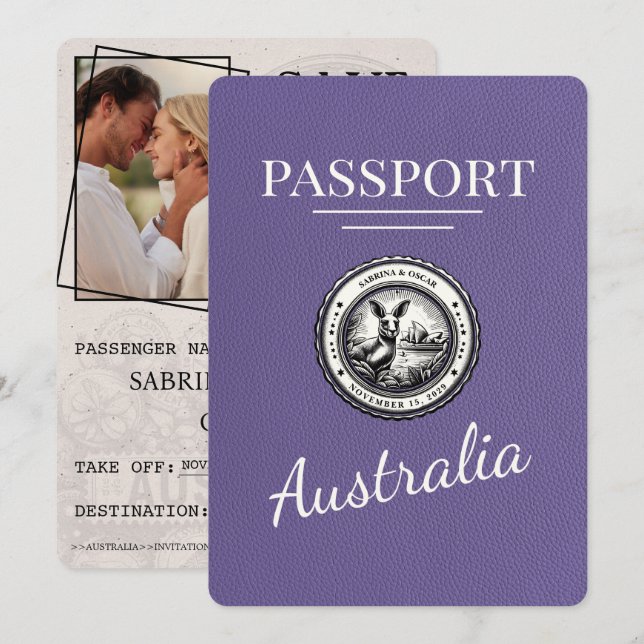 Reserva La Fecha Pasaporte Lilac Purple Australia Salva la fecha (Anverso / Reverso)
