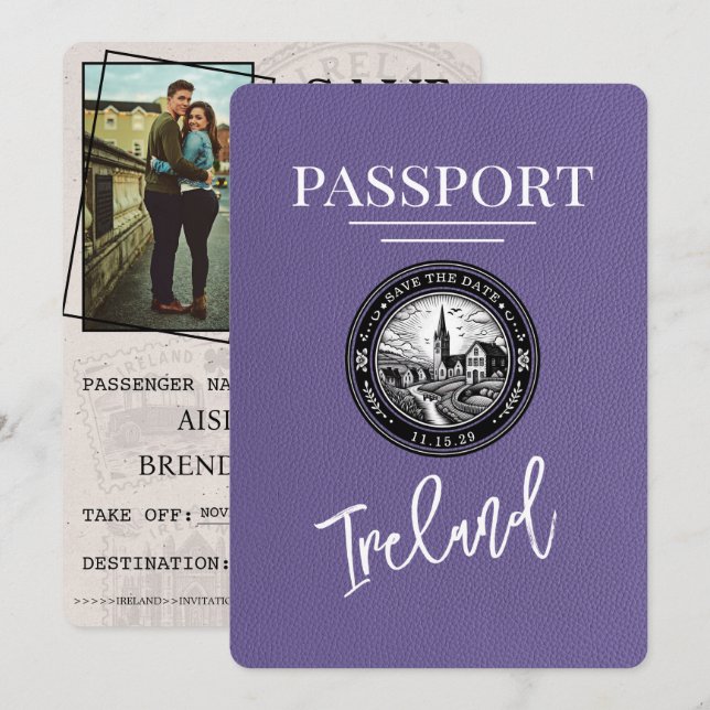Reserva La Fecha Pasaporte Lilac Purple Ireland Salve La Fecha (Anverso / Reverso)