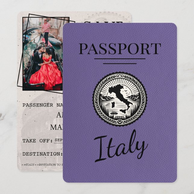 Reserva La Fecha Pasaporte Lilac Purple Italia (Anverso / Reverso)