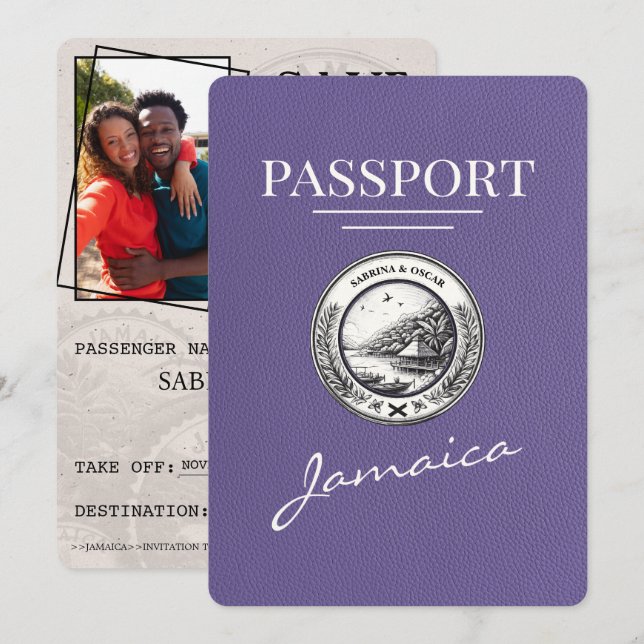 Reserva La Fecha Pasaporte Lilac Purple Jamaica Salve La Fecha (Anverso / Reverso)