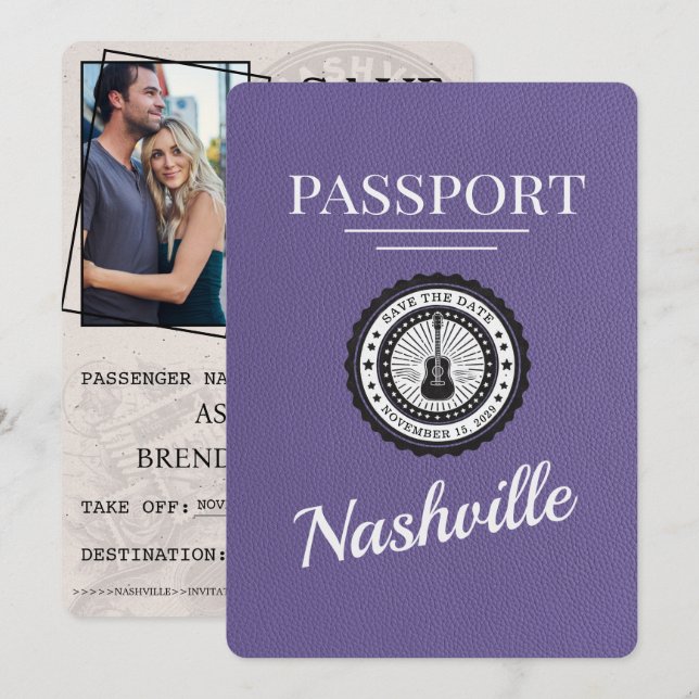 Reserva La Fecha Pasaporte Lilac Purple Nashville Guardar La Fecha (Anverso / Reverso)