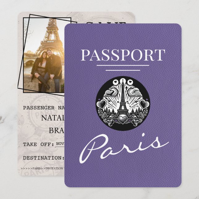 Reserva La Fecha Pasaporte Lilac Purple Paris Salve La Fecha (Anverso / Reverso)