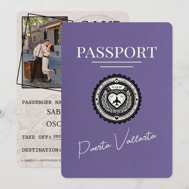 Reserva La Fecha Pasaporte Lilac Purple Puerta Vallarta (Anverso / Reverso)