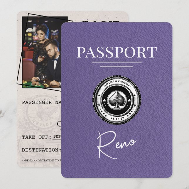 Reserva La Fecha Pasaporte Lilac Purple Reno Guardar La Fecha (Anverso / Reverso)
