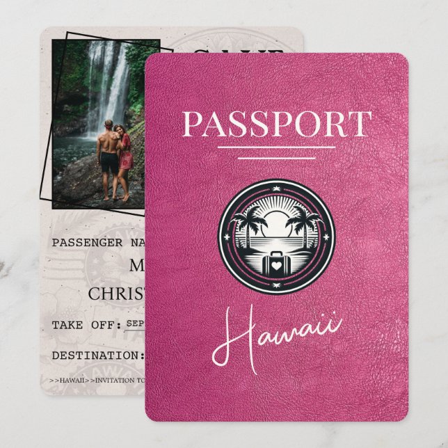 Reserva La Fecha Pasaporte Magenta Rosa Hawaii Salva La Fecha (Anverso / Reverso)
