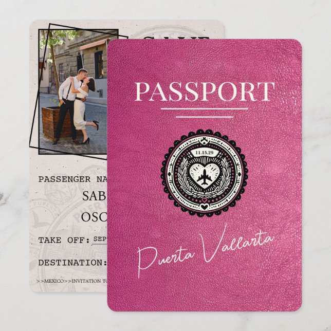 Reserva La Fecha Pasaporte Magenta Rosa Puerta Vallarta (Anverso / Reverso)