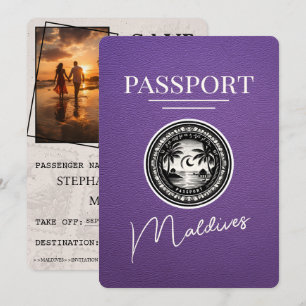 Reserva La Fecha Pasaporte Maldivas Púrpura Save The Date