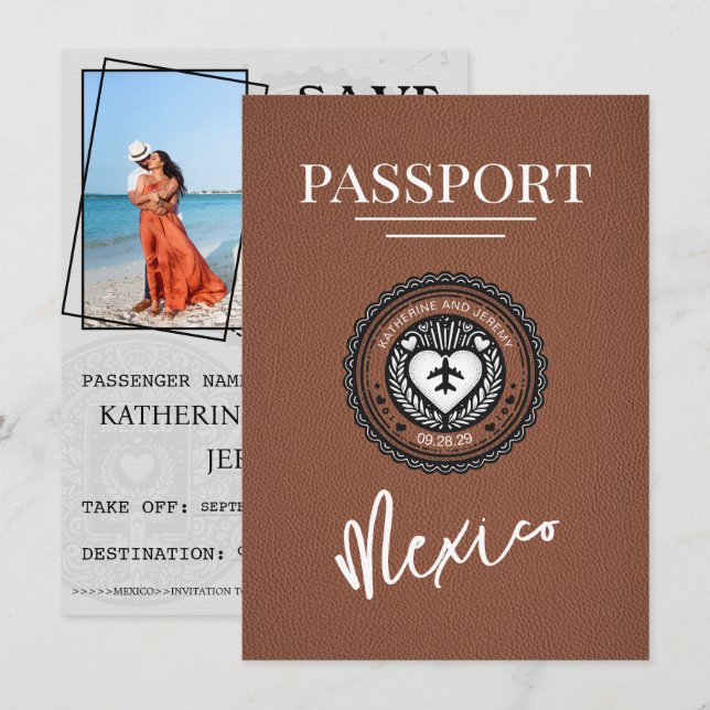 Reserva La Fecha Pasaporte marrón de México salva la fecha (Anverso / Reverso)