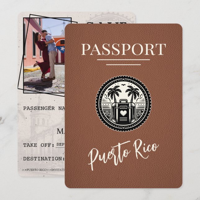 Reserva La Fecha Pasaporte marrón de Puerto Rico (Anverso / Reverso)