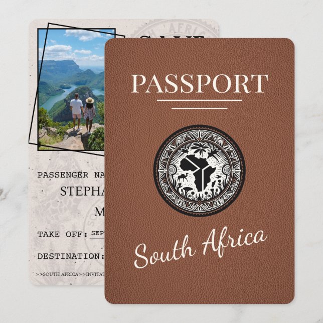 Reserva La Fecha Pasaporte marrón de Sudáfrica (Anverso / Reverso)