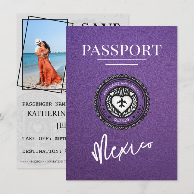 Reserva La Fecha Pasaporte morado de México salva la fecha (Anverso / Reverso)