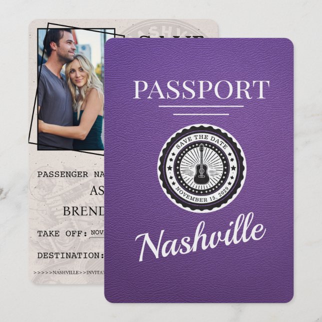 Reserva La Fecha Pasaporte morado de Nashville Guardar la fecha (Anverso / Reverso)