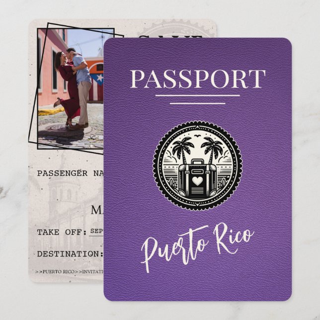 Reserva La Fecha Pasaporte morado de Puerto Rico (Anverso / Reverso)