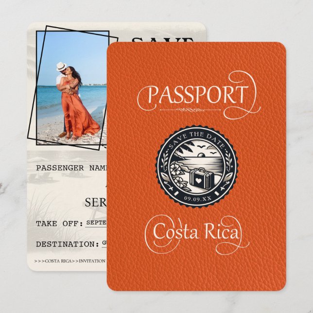 Reserva La Fecha Pasaporte naranja Costa Rica (Anverso / Reverso)