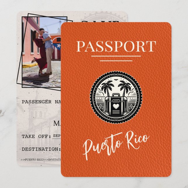 Reserva La Fecha Pasaporte naranja de Puerto Rico (Anverso / Reverso)