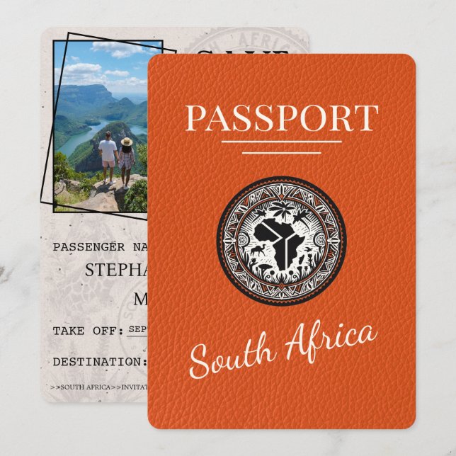 Reserva La Fecha Pasaporte naranja de Sudáfrica (Anverso / Reverso)