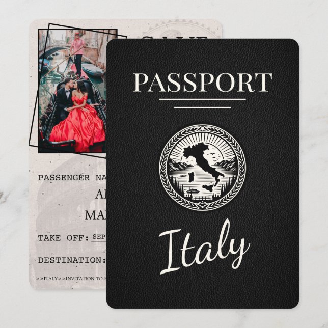 Reserva La Fecha Pasaporte negro de Italia (Anverso / Reverso)