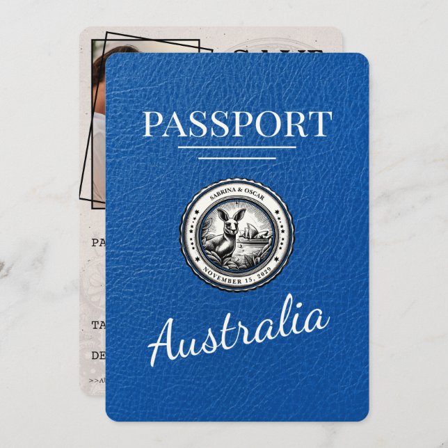 Reserva La Fecha Pasaporte real azul de Australia Salve la fecha (Anverso / Reverso)