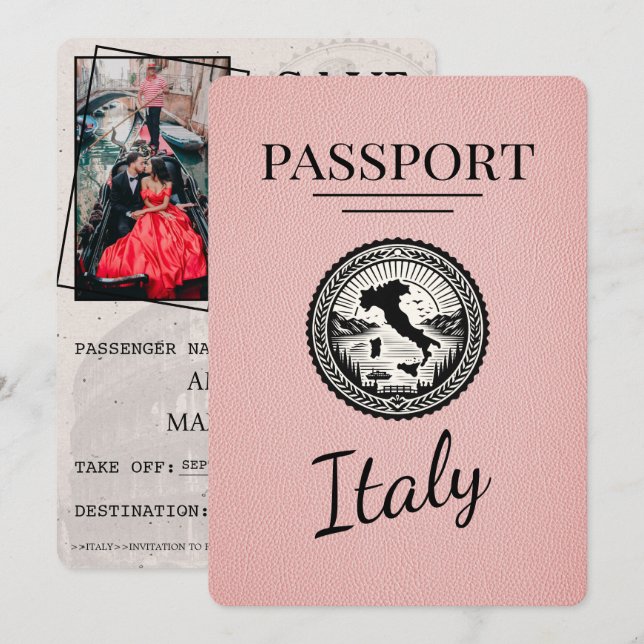 Reserva La Fecha Pasaporte rosa de Italia (Anverso / Reverso)