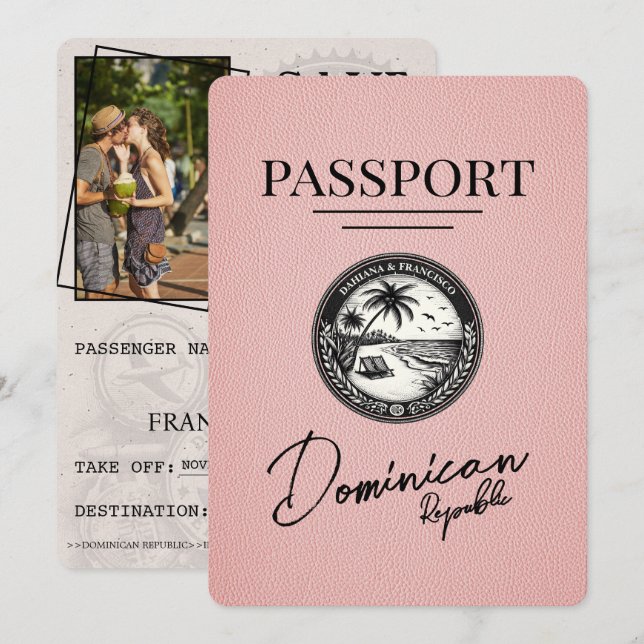 Reserva La Fecha Pasaporte rosa de República Dominicana Salva la fe (Anverso / Reverso)
