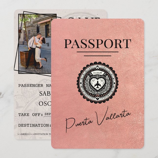 Reserva La Fecha Pasaporte Rosa Gold Puerta Vallarta Guardar la fec (Anverso / Reverso)