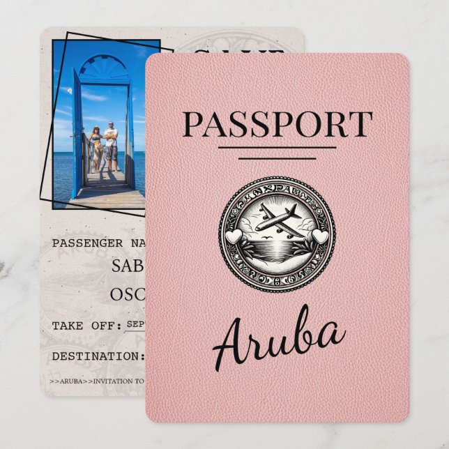 Reserva La Fecha Pasaporte rosado de Aruba Salven la fecha (Anverso / Reverso)