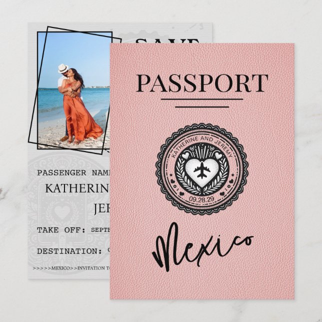 Reserva La Fecha Pasaporte rosado de México Salve la fecha (Anverso / Reverso)